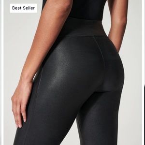 Spanx black faux leather leggings. Size L.